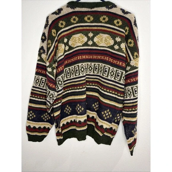 Vintage 90s David Taylor Men's Geometric Abstract Knit Crewneck Sweater size XLT - Picture 4 of 7